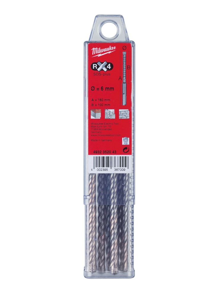Accesorios milwaukee taladro percutor sds-plus rx4 12 x 160 x 100 mm (10 piezas) - 4932352049