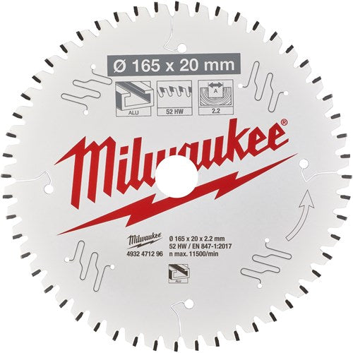 Milwaukee accesorios hoja sierra circular p alu165x20x2.2x52tf neg. - 4932471296