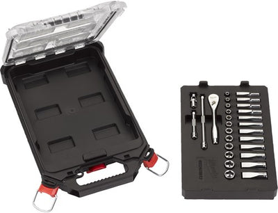 Milwaukee accessoires metrische 1 4 ratel + doppen set (28-delig) in packout compact slim organiser - 4932478812