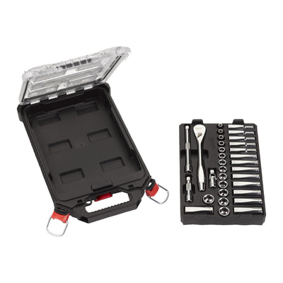 Milwaukee accessoires metrische 3 8 ratel + doppen set (32-delig) in packout compact slim organiser - 4932478813