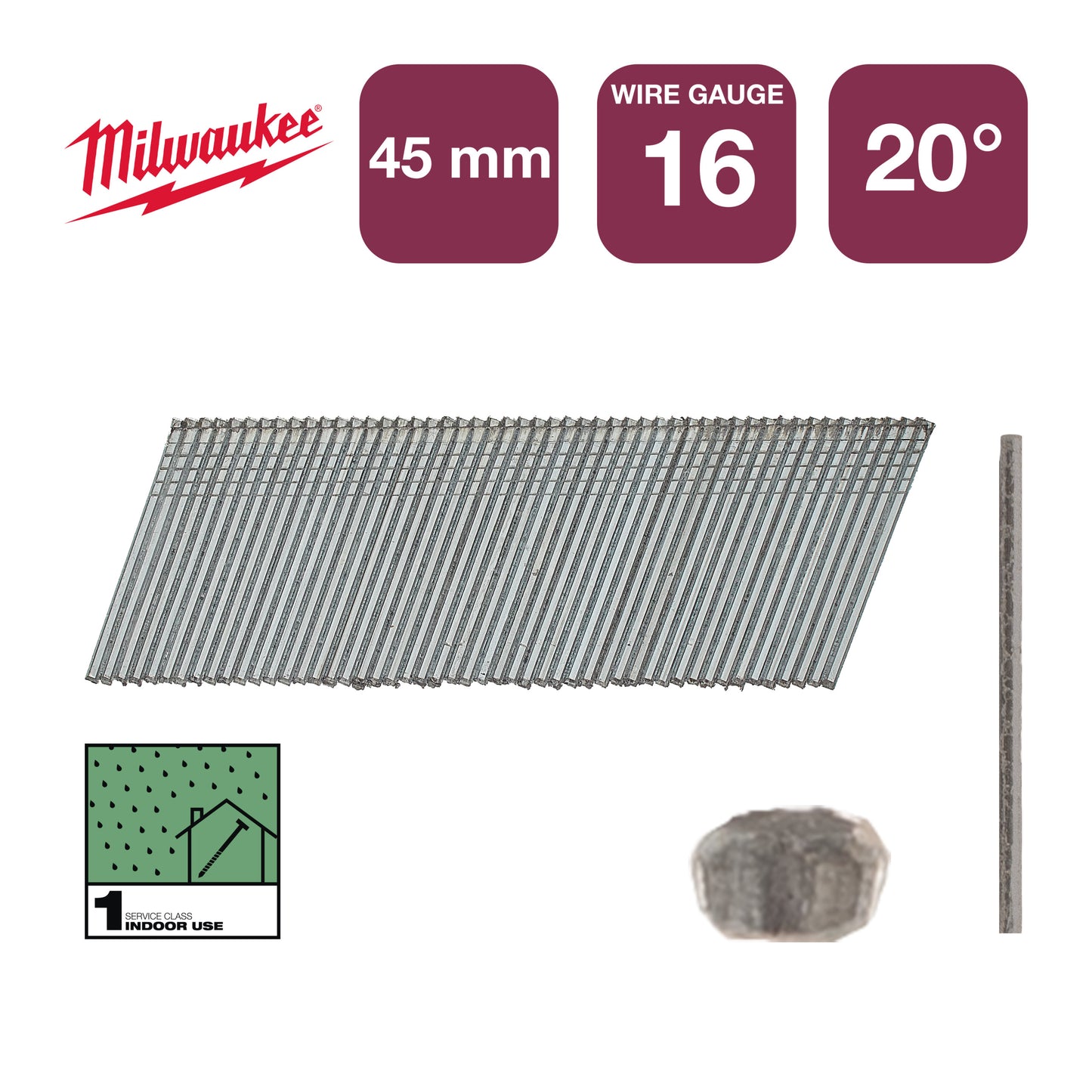 Accesorios Milwaukee clavos 16g 20° 45mm g sc1 | 2.000 piezas - 4932492584