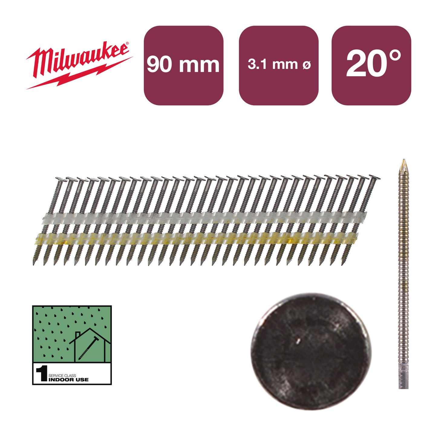 Accesorios Milwaukee clavos cabeza redonda 20° 90mm rs b sc1 | 1.750 piezas - 4932492590