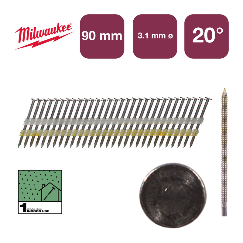 Accessori Milwaukee chiodi testa tonda 20° 90mm rs b sc1 | 1.750 pezzi - 4932492590