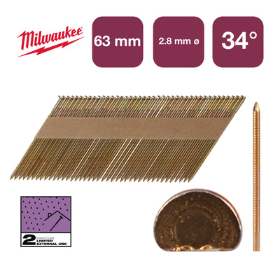 Milwaukee accessoires nagels d-kop 34° 63x2,8mm rs g sc2 | 2.200 stuks - 4932492607