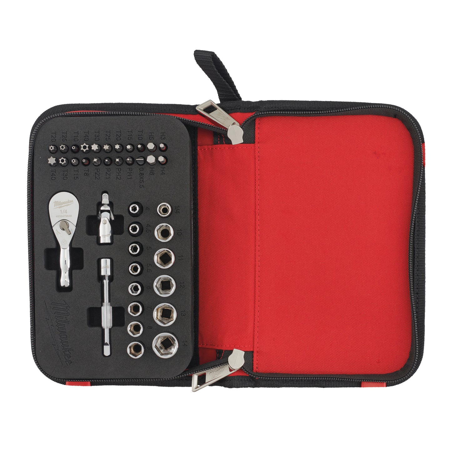 Juego de trinquete compacto Milwaukee 1 4 Juego de vasos de 39 piezas 1 4” four flat™compact en estuche (39 piezas) - 4932492672