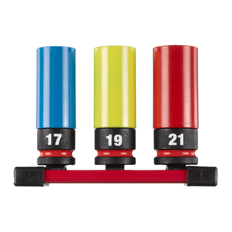 Milwaukee shockwave 1 2 juego de llaves de vaso para tuercas de impacto con manguito 17 19 21 mm - 4932493370