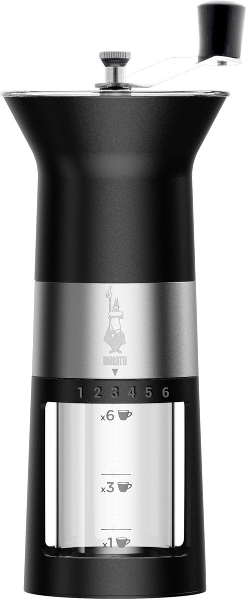 Macinacaffè manuale Bialetti premium nero - macinacaffè manuale con macina in acciaio inox - 6 livelli di macinatura regolabili - macinacaffè in grani