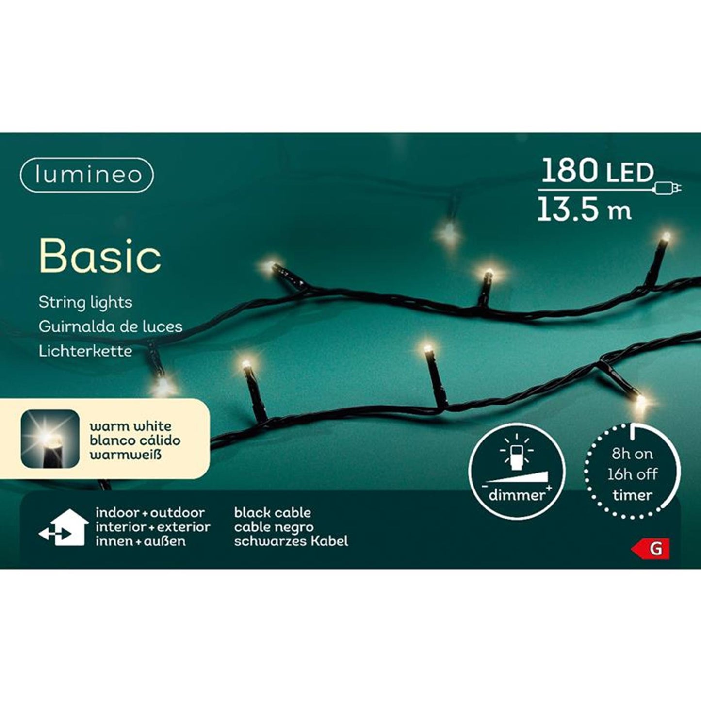 Lumineo luces navideñas basic blanco cálido 180 LED