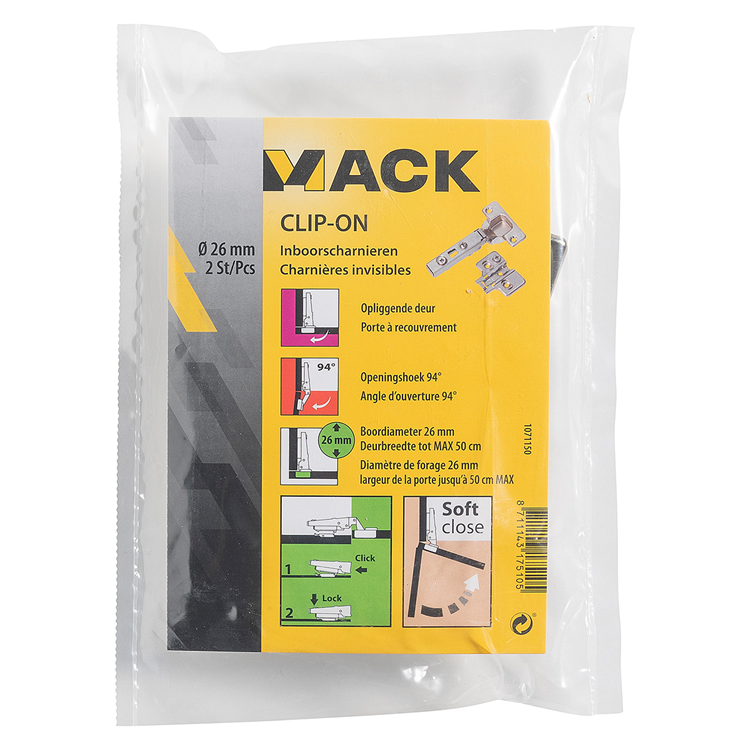 Mack 1071150 - 2 inboorsch. clip on soft cl. 26mm 110° opliggende deur | 5 stuks