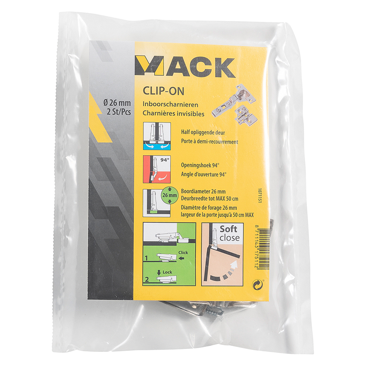 Mack 1071151 - 2 inboorsch. clip on soft cl. 26mm 110° half opliggende deur | 5 stuks