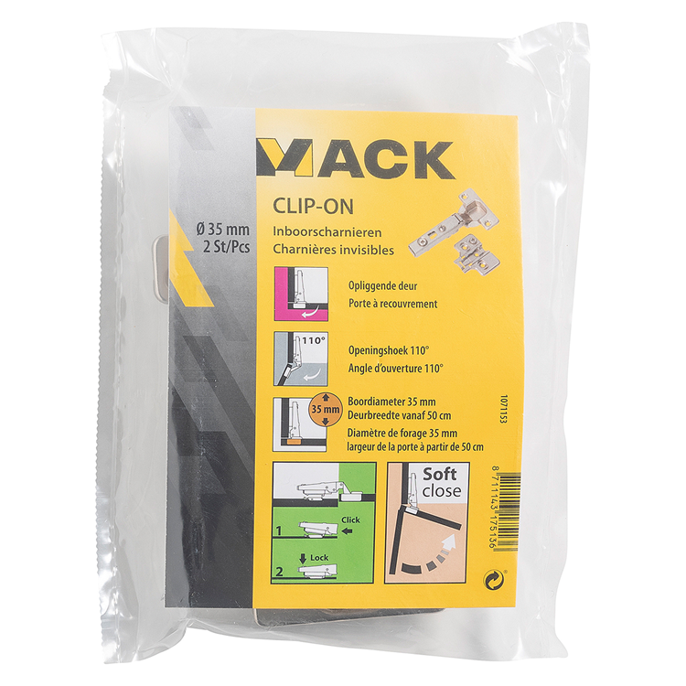 Mack 1071153 - 2 inboorsch. clip on soft cl. 35mm 110° opliggende deur | 5 stuks