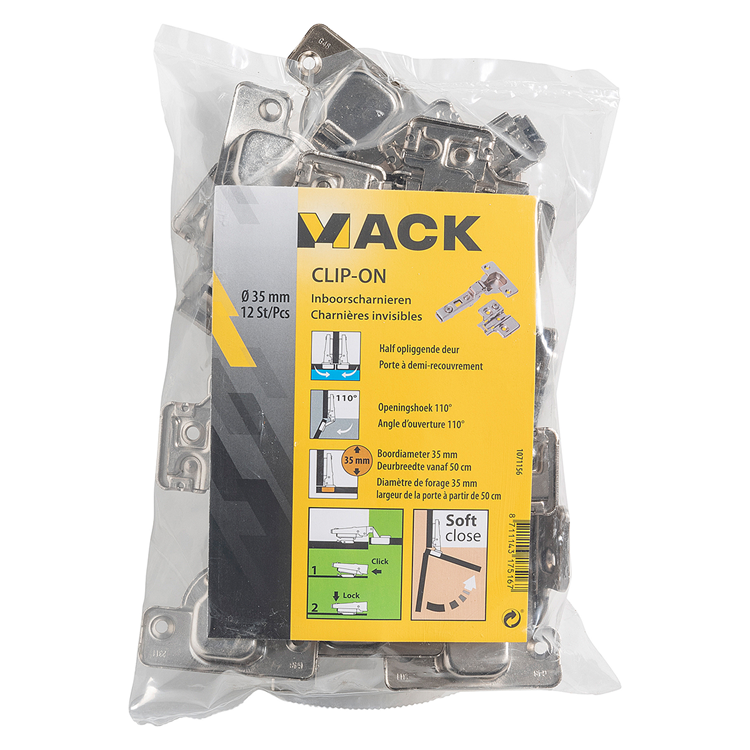 Mack 1071156 - 12 nativi. clip on anta semi-overlay soft cl.35mm 110° | 5 pezzi