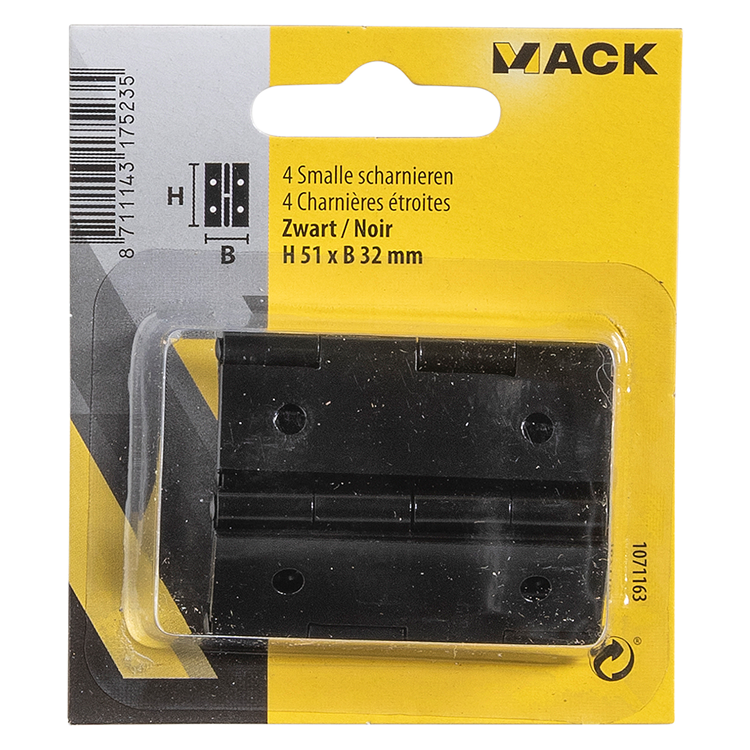 Mack 1071163 - 4 cerniere strette nere h 51 x l 32 mm | 5 pezzi