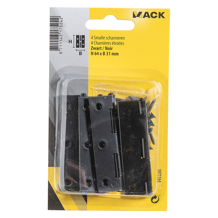 Mack 1071164 - 4 cerniere strette nere h 64 x l 31 mm | 5 pezzi