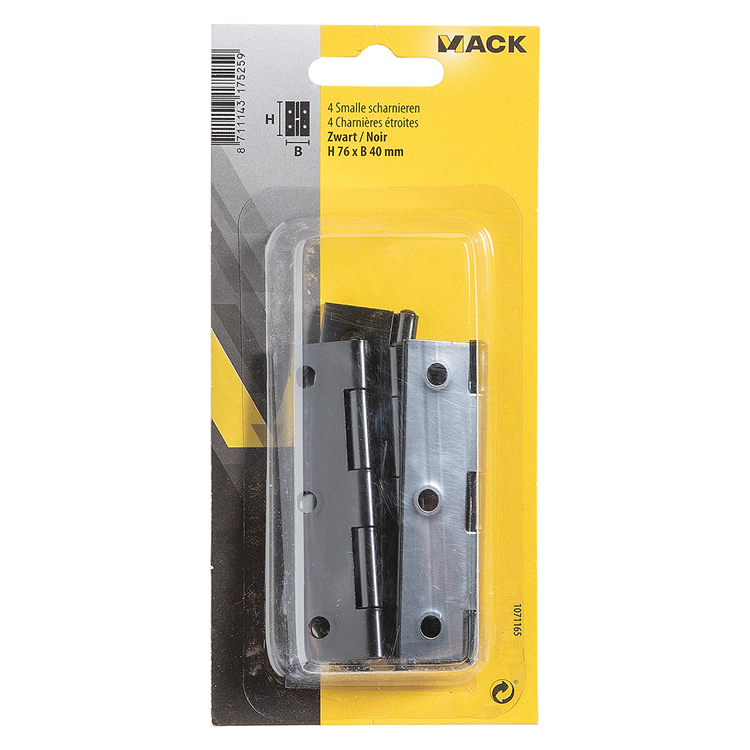 Mack 1071165 - 4 cerniere strette nere h 76 x l 40 mm | 5 pezzi