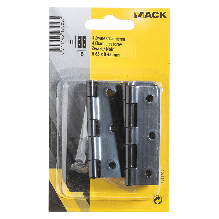 Mack 1071169 - 4 cerniere pesanti nere h 63 x l 42 mm | 5 pezzi