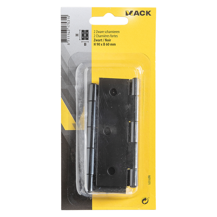 Mack 1071171 - 2 cerniere pesanti nere h 90 x l 60 mm | 5 pezzi