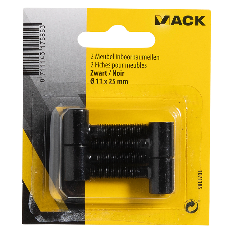 Mack 1071185 - 2 cerniere per mobili forate nere ø 11 x 25 mm | 5 pezzi