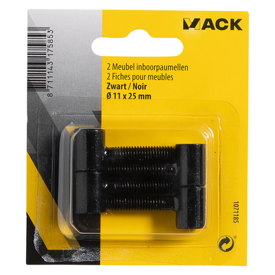 Mack 1071185 - 2 cerniere per mobili forate nere ø 11 x 25 mm | 5 pezzi