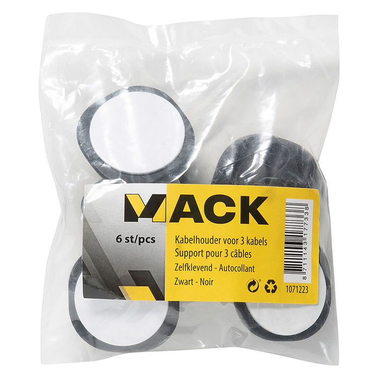 Mack 1071223 - 6 fermacavi per 3 cavi autoadesivi neri | 6 pezzi