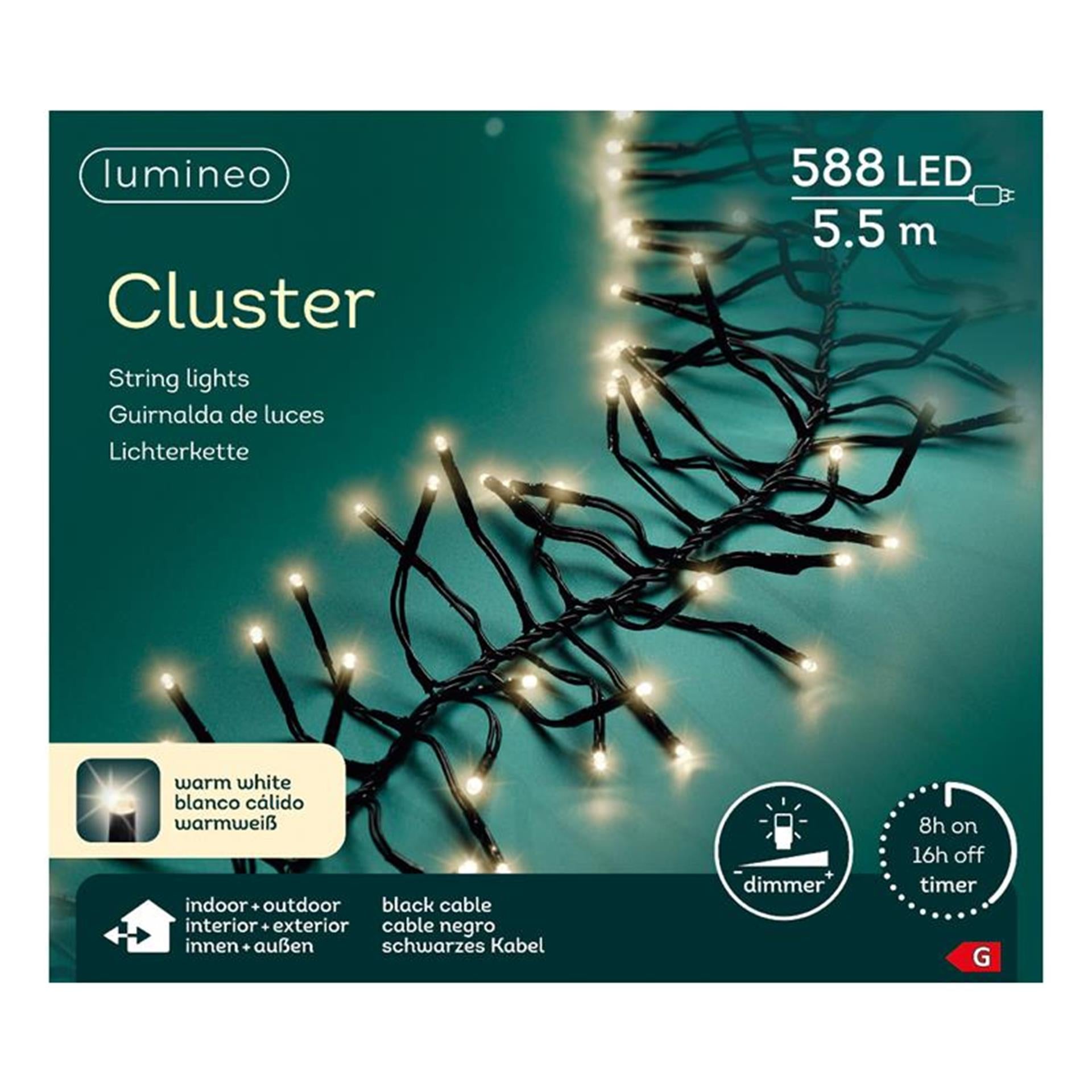 Lumineo Lumineo Clúster en el cable de iluminación LED al aire libre 588 luces 450 cm de blanco tibio