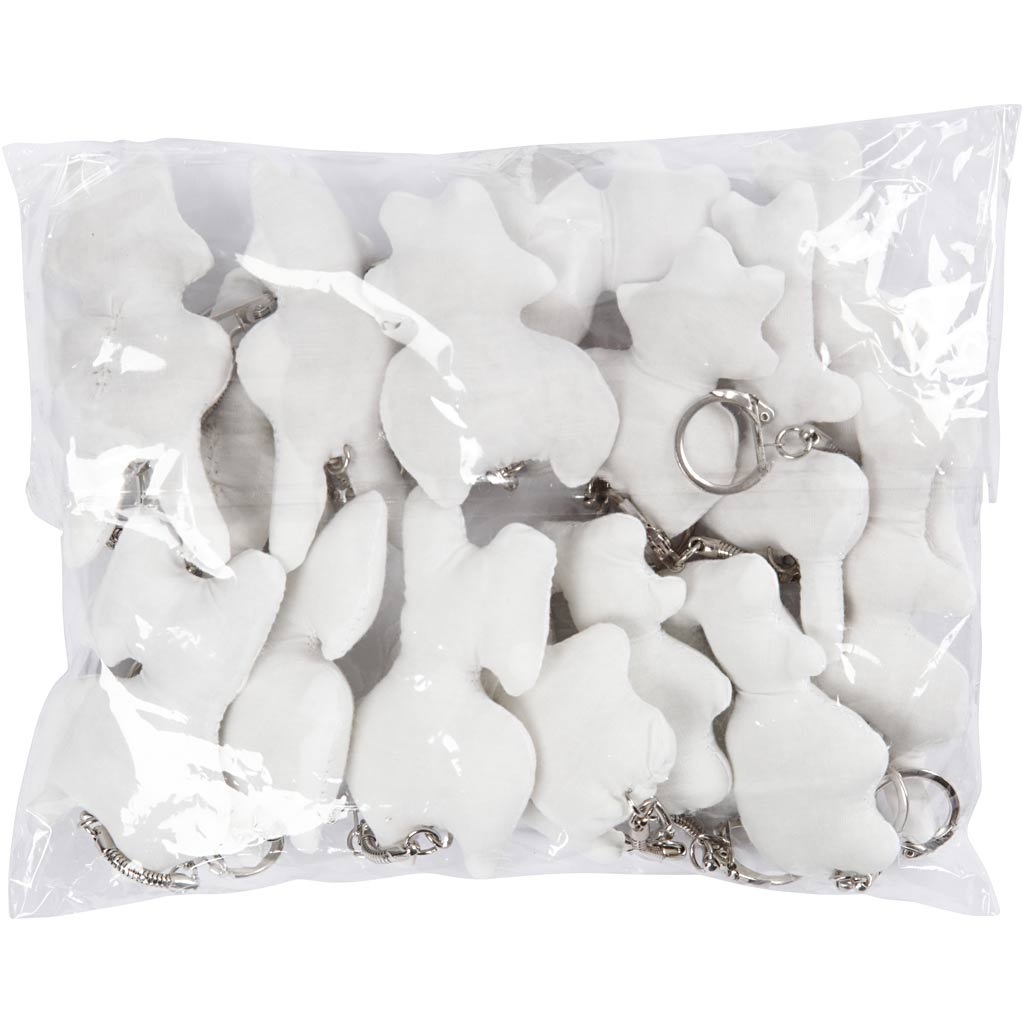 Creativ company textile figures with key ring, size 6-10 cm, white, 15 pieces 1 box