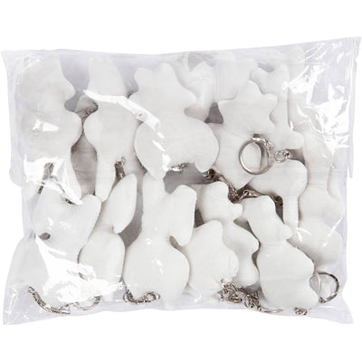 Figure tessili Creative Company con portachiavi, misura 6-10 cm, bianco, 15 pezzi 1 scatola