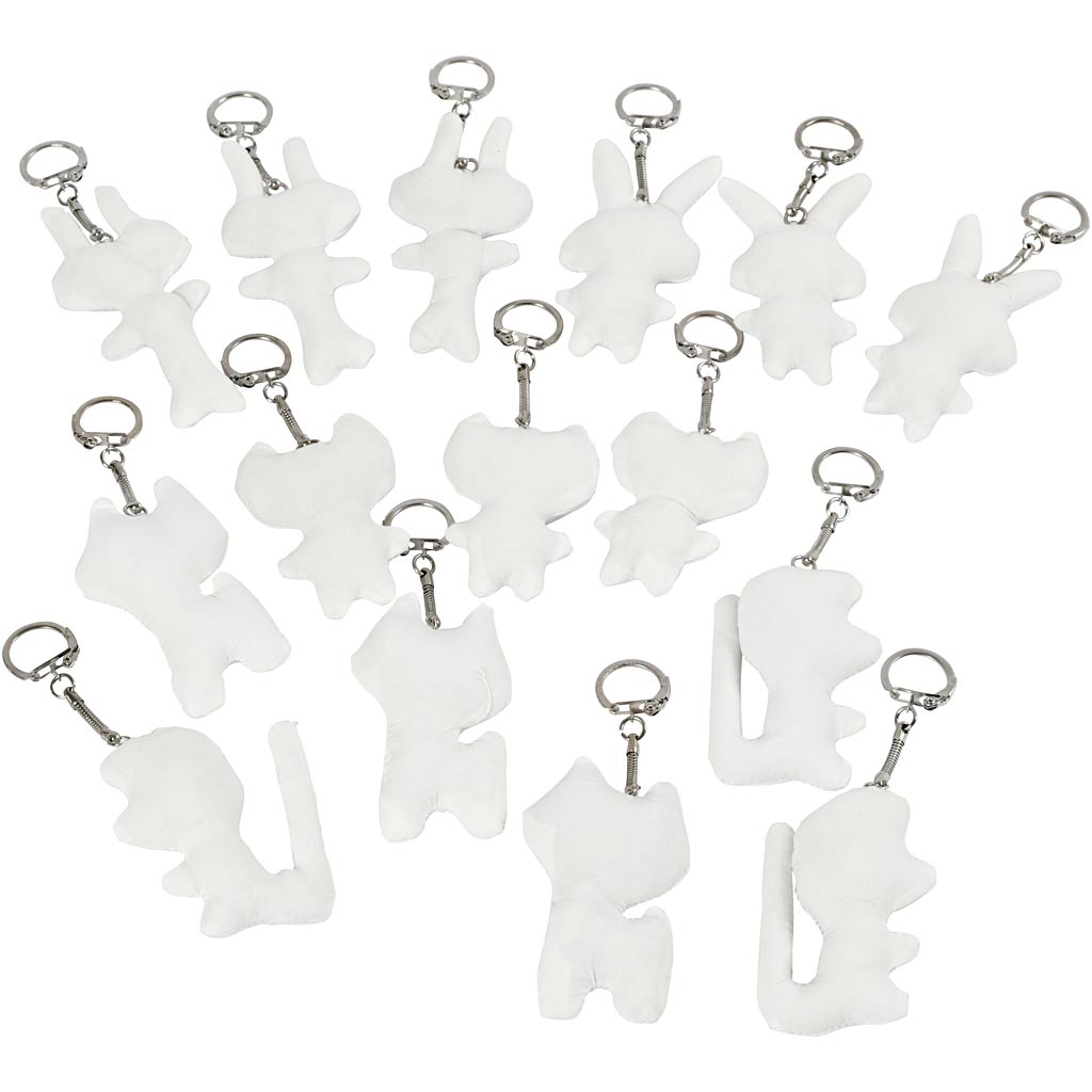 Creativ company textile figures with key ring, size 6-10 cm, white, 15 pieces 1 box