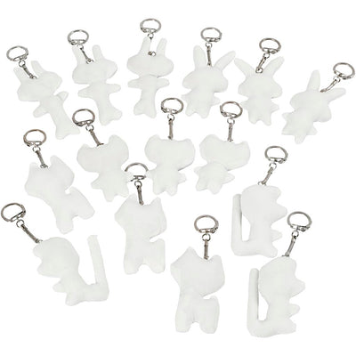Figure tessili Creative Company con portachiavi, misura 6-10 cm, bianco, 15 pezzi 1 scatola