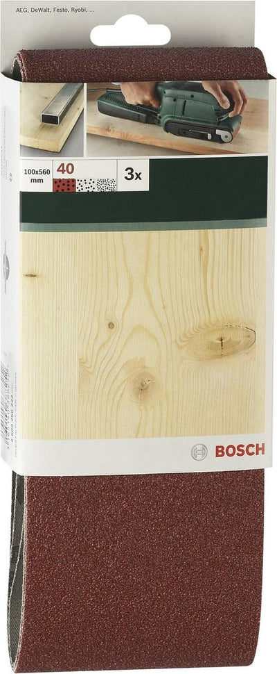 Bosch - 3-piece sanding belt set for belt sanders, red quality 150, unperforated, tensioned