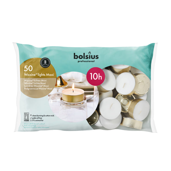 Bolsius maxi candeline professionali bianche 10 ore (50 pezzi)
