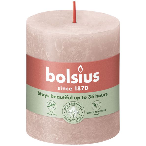 Vela de pilar rústica Bolsius rosa brumoso ø68x80 mm 30 horas (4 piezas)