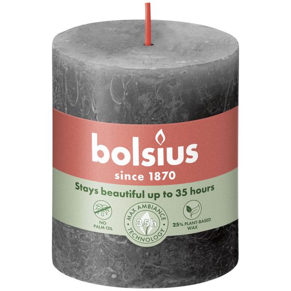 Bolsius rustic pillar candle stormy gray ø68x80 mm 30 hours (4 pieces)