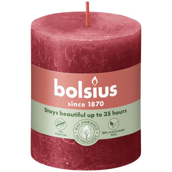 Bolsius rustic pillar candle delicate red ø68x80 mm 30 hours (4 pieces)