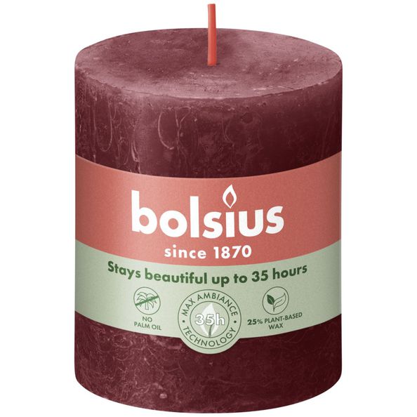 Vela de pilar rústica Bolsius terciopelo rojo ø68x80 mm 30 horas (4 piezas)