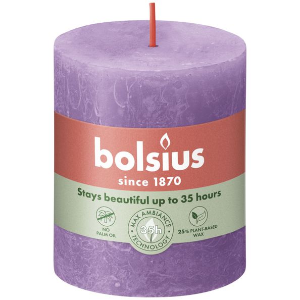 Bolsius rustic pillar candle vibrant violet ø68x80 mm 30 hours (4 pieces)
