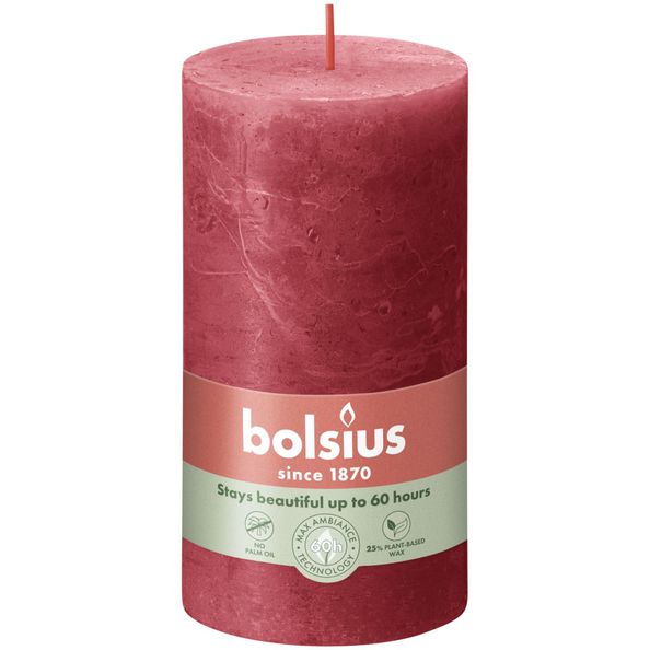 Bolsius rustic pillar candle delicate red ø68x130 mm 60 hours (4 pieces)