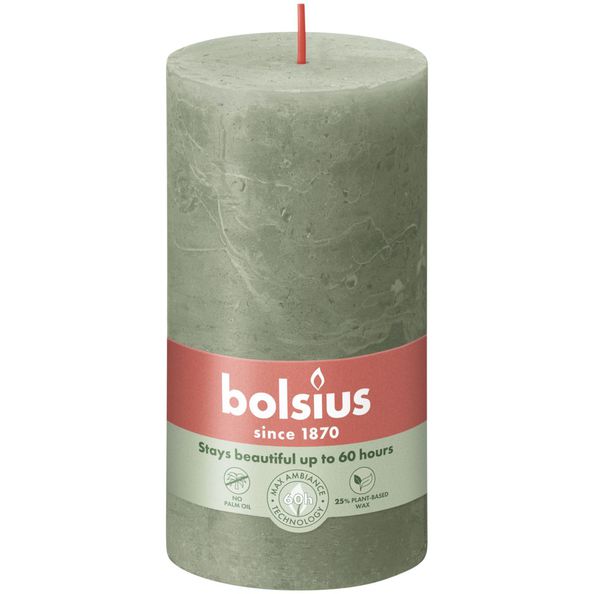 Vela pilar rústica Bolsius oliva fresco ø68x130 mm 60 horas (4 piezas)