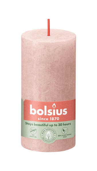 Vela de pilar rústica Bolsius rosa brumoso ø50x100 mm 30 horas (8 piezas)