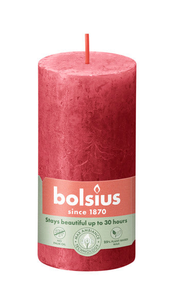 Vela pilar rústica Bolsius rojo delicado ø50x100 mm 30 horas (8 piezas)