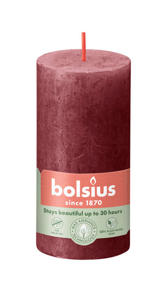 Bolsius rustic pillar candle velvet red ø50x100 mm 30 hours (8 pieces)