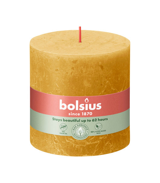 Bolsius rustic pillar candle honey yellow ø100x100 mm 62 hours (3 pieces)