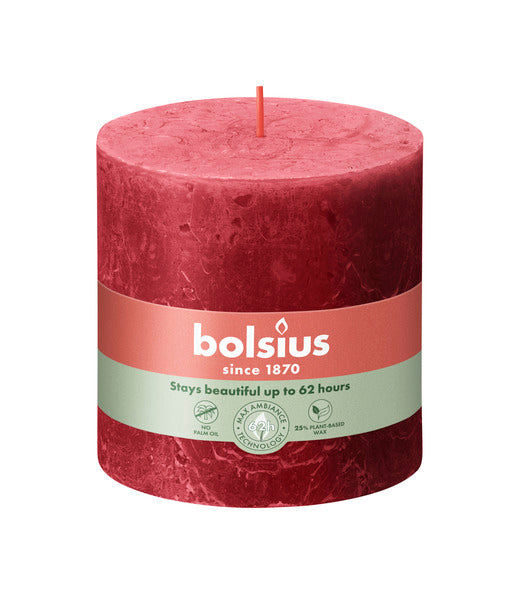 Bolsius rustic pillar candle delicate red ø100x100 mm 62 hours (3 pieces)