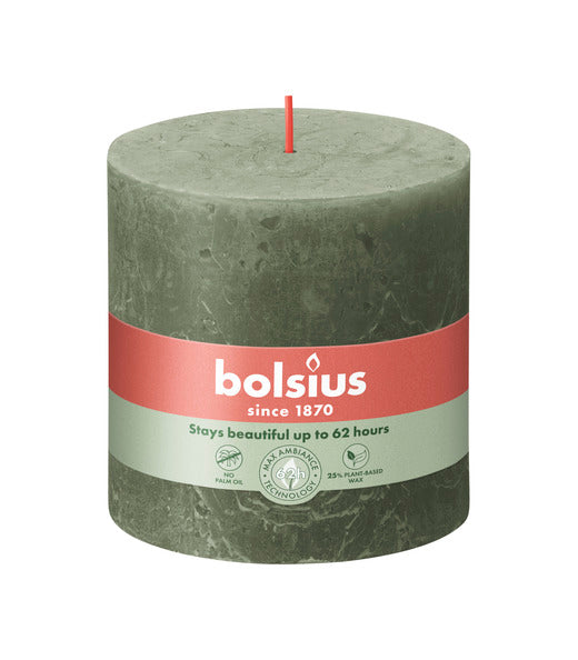 Vela pilar rústica Bolsius oliva fresco ø100x100 mm 62 horas (3 piezas)