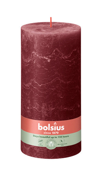 Vela de pilar rústica Bolsius terciopelo rojo ø100x200 mm 125 horas (4 piezas)