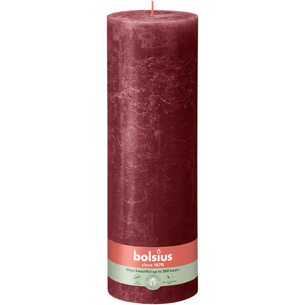 Bolsius candela rustica a colonna velluto rosso ø100x300 mm 200 ore (4 pezzi)