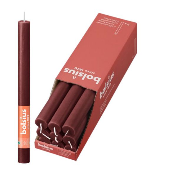 Bolsius candela da tavolo rustica velluto rosso ø23x270 mm 13 ore (9 pezzi)