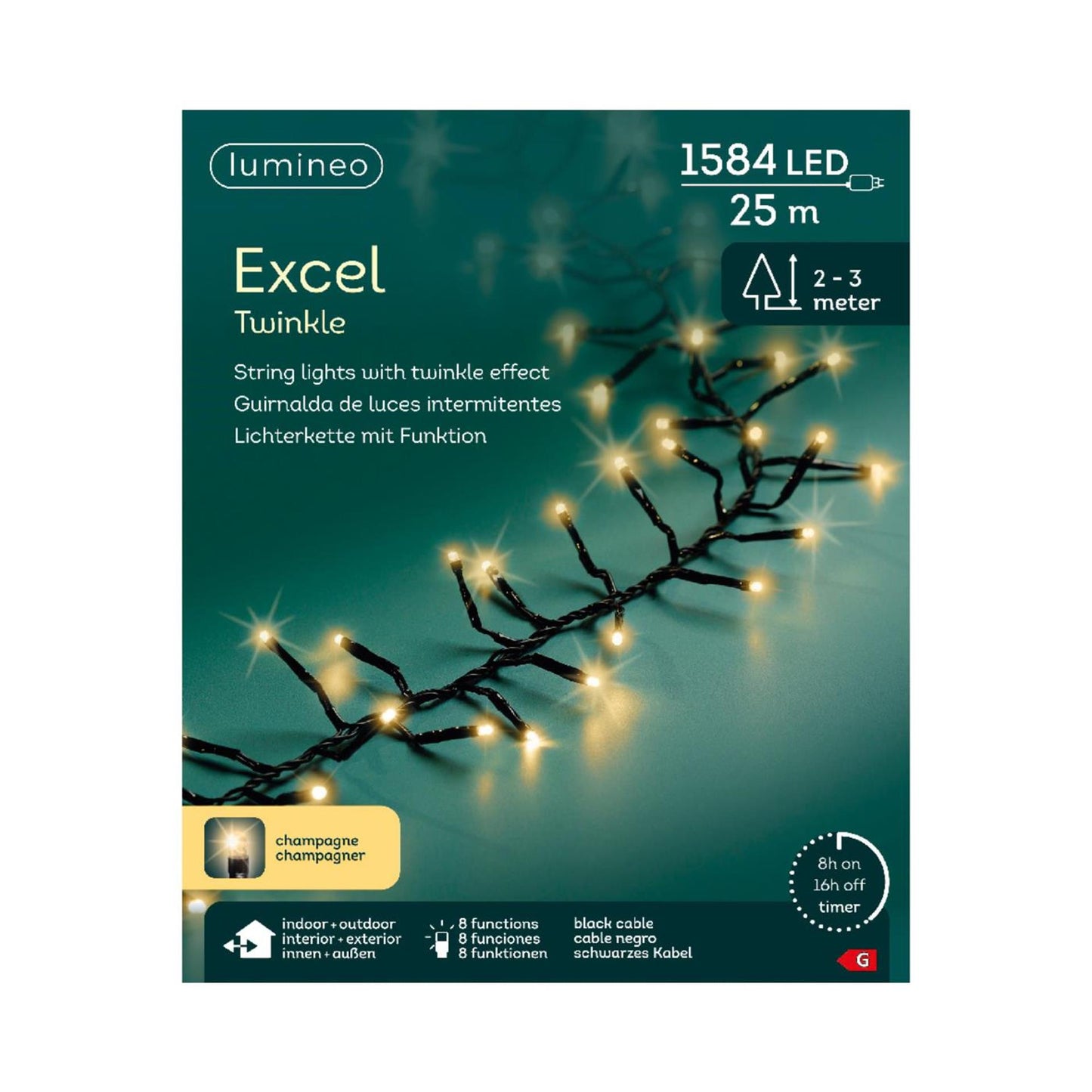 Lumineo excel twinkel 1584led 25m champagne