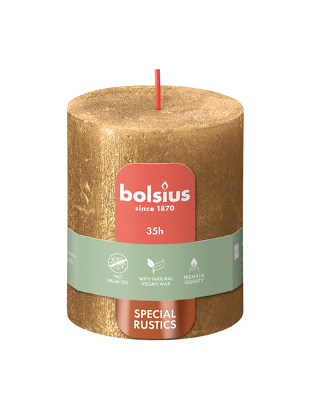 Bolsius pillar candle shimmer gold ø68x80 mm 35 hours (4 pieces)