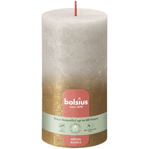 Bolsius pillar candle sandy gray + gold ø68x130 mm 60 hours (4 pieces)